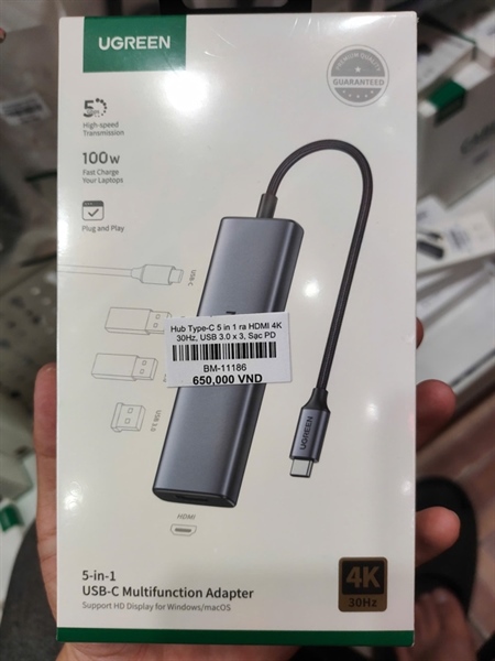 Hub Type-C 5 in 1 ra HDMI 4K 30Hz, USB 3.0 x 3, Sạc PD 100W Ugreen 15596
