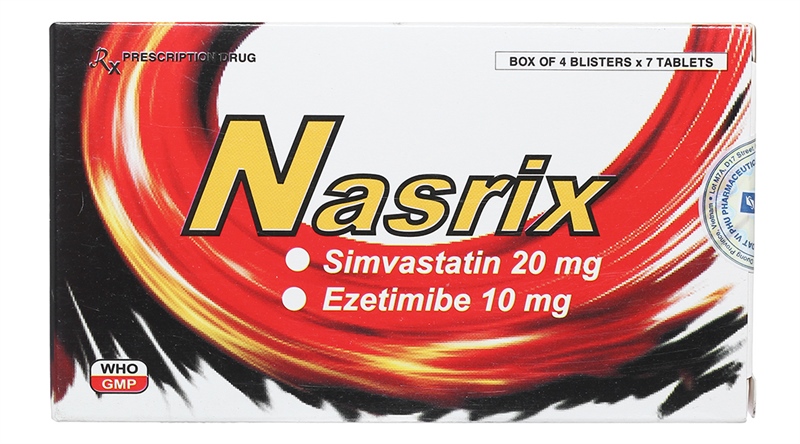 Nasrix (Simvastatin 20mg + Ezetimibe 10mg) (H*4vỉ*7viên) - Đạt Vi Phú