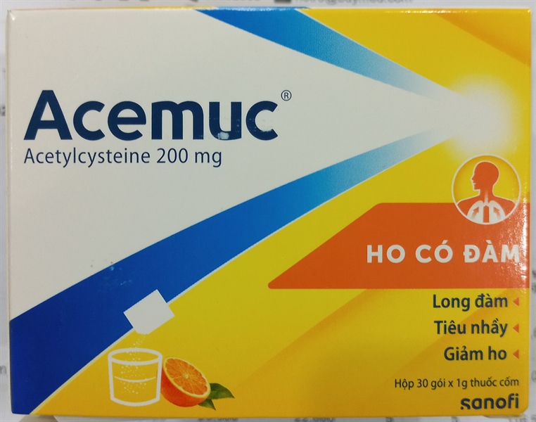 Thuốc cốm Acemuc Kids 200mg Sanofi long đờm, tiêu nhầy, giảm ho Hộp 30 gói x 1g 2