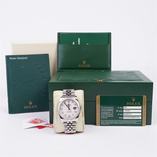 Đồng hồ Rolex bạc viền đính đá (363967Z1) sz38 (HC) KG+