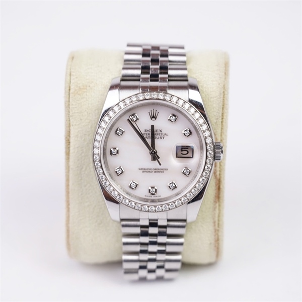 Đồng hồ Rolex bạc viền đính đá (363967Z1) sz38 (HC) KG+