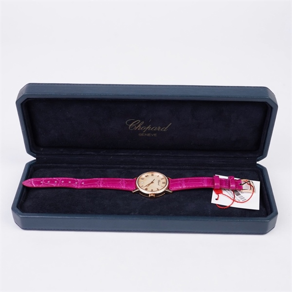 Đồng hồ Chopard dây hồng đậm kim zin (1577252) sz35 (HC) KG+
