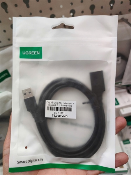 Cáp nối USB 2.0, 1 đầu đực, 1 đầu cái 2.0, 1.5m mạ vàng Ugreen 10315