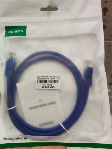 Dây mạng cat6 UTP màu xanh 26AWG CCA 1m Ugreen 11201