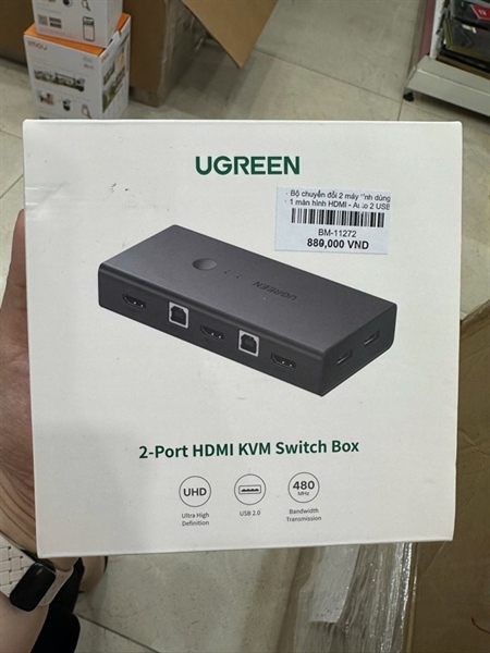 Bộ chuyển đổi 2 máy tính dùng 1 màn hình HDMI - Auto 2 USB KVM Switch chính hãng Ugreen 50744