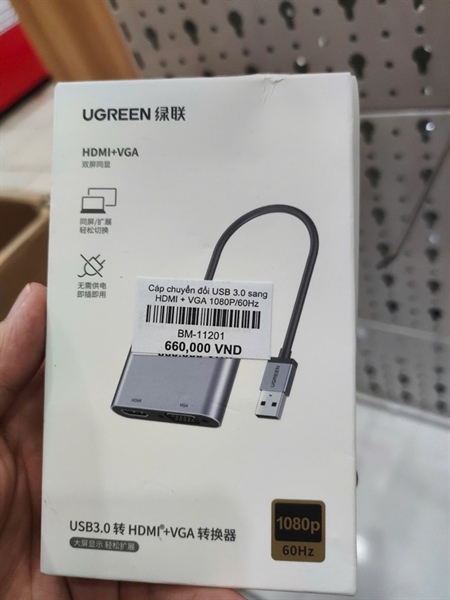 Cáp chuyển đổi USB 3.0 sang HDMI + VGA 1080P/60Hz Ugreen 20518