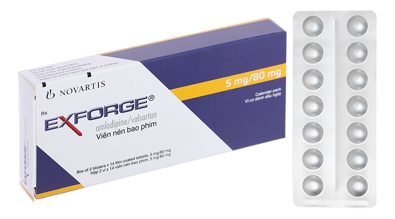 Thuốc Exforge 5mg/80mg điều trị tăng huyết áp vô căn (Hộp 2vỉ x 14viên) - Thụy sỹ