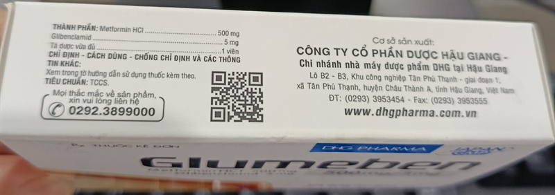 Glumeben 500mg/5mg (Hộp 3vỉ x 10viên) - CTCPD Hậu Giang 2
