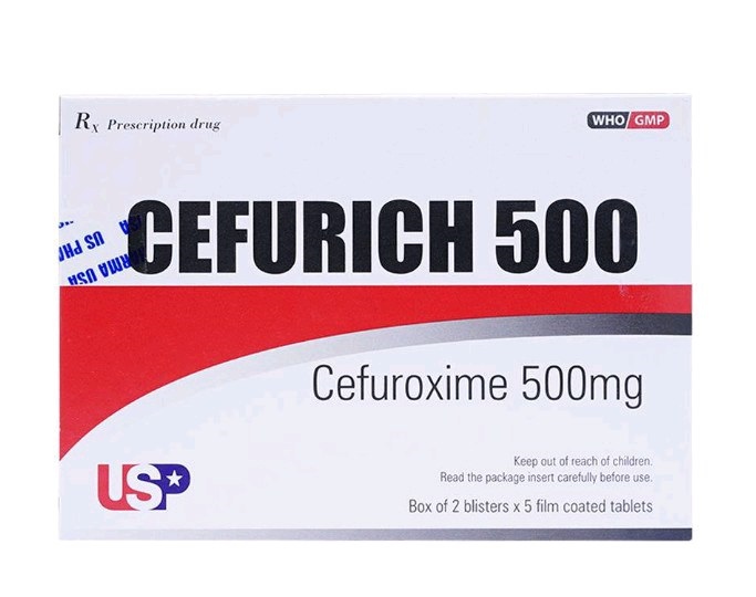 Thuốc Cefurich 500mg USpharma kháng sinh điều trị nhiễm khuẩn (Hộp 2 vỉ x 5 viên)