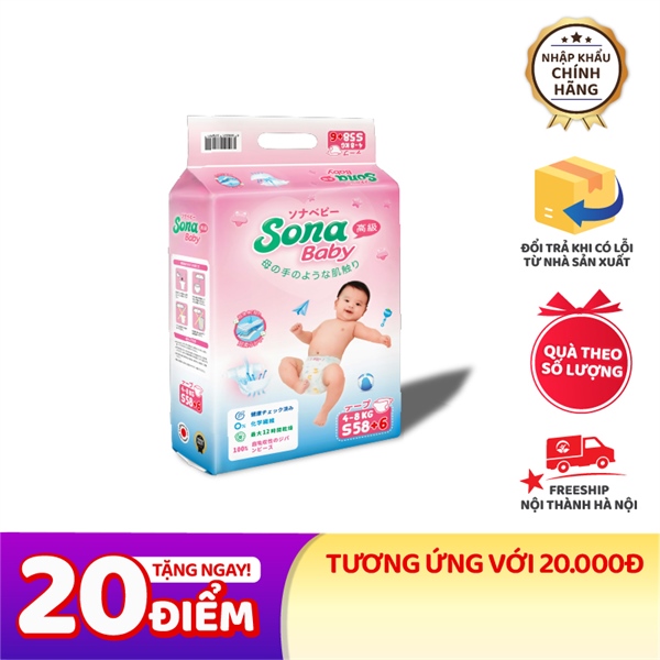 Bỉm Sona Nhật Bản size 02 S dán 58+6 miếng (4-8kg)