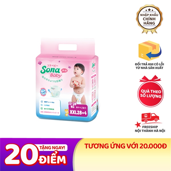 Bỉm Sona Nhật Bản size 06 XXL quần 28+4 miếng (15-28kg)