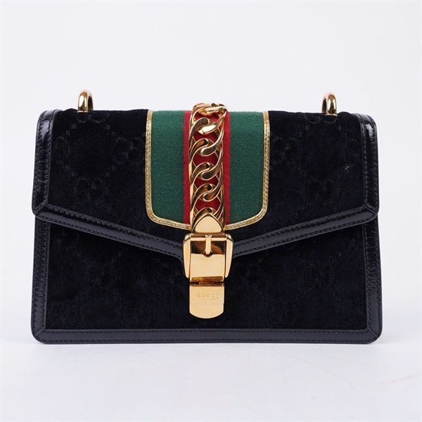 Túi GG Sylvie đen nhung (524405-493075) sz26 (TH) KG+