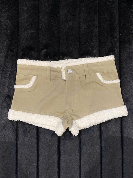 TWENTI Short Kaki Phối Lông Cừu Đáy Ngắn - NÂU KEM - 0