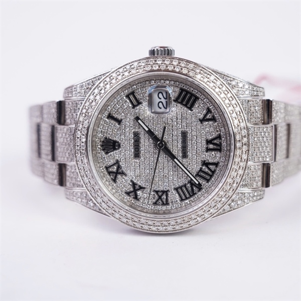 Đồng hồ Rolex bạc full đính đá (X3T08941) sz44 (HC) KG+