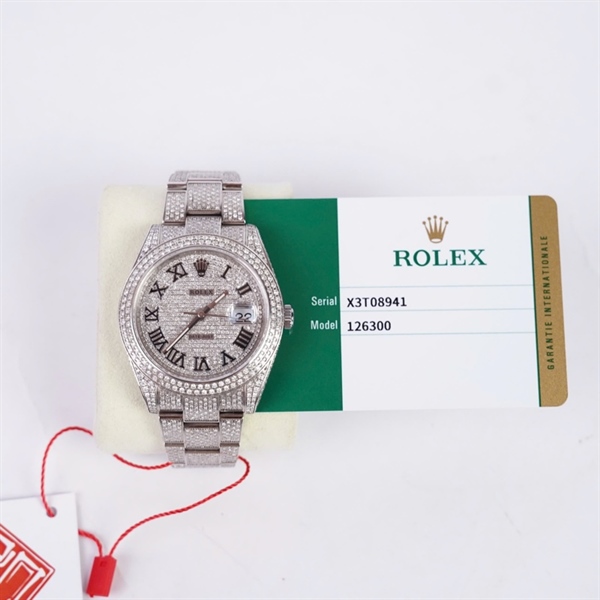 Đồng hồ Rolex bạc full đính đá (X3T08941) sz44 (HC) KG+