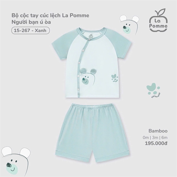 LaPomme Bộ cộc tay cúc lệch Người bạn ú oà - Xanh