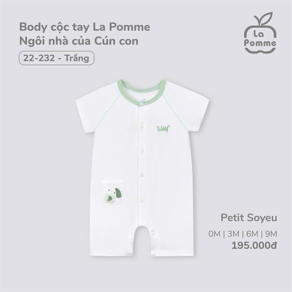 LaPomme Body cộc tay Ngôi nhà của cún con - Trắng