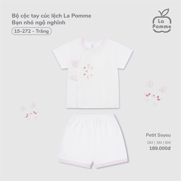 LaPomme Bộ cộc tay bạn nhỏ ngộ nghĩnh - Trắng