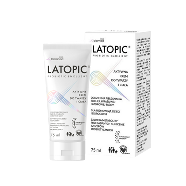 Kem dưỡng ẩm Latopic Probiotic Emollient Active Face And Body Cream làm dịu ngứa da dị ứng, kích ứng da (75ml)