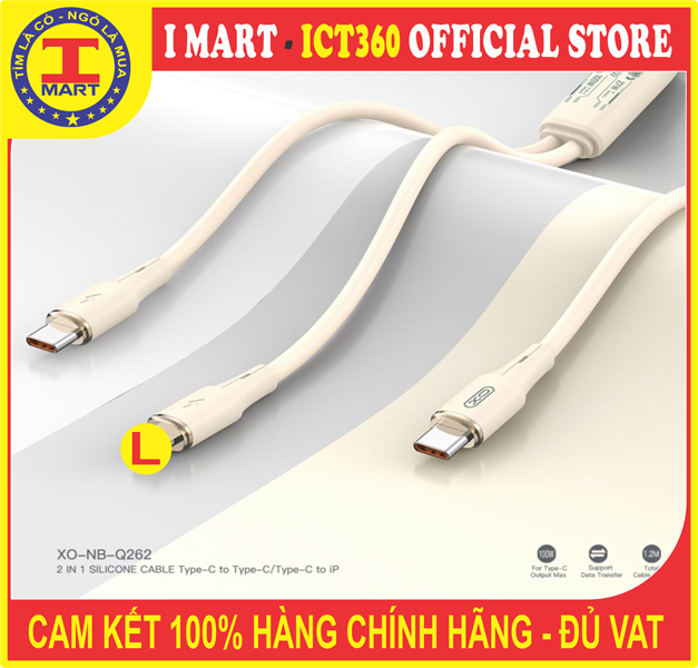 Cáp Sạc Nhanh 1 Ra 2 Type C To L (27W)+C (60W) XO Q262 1.2M