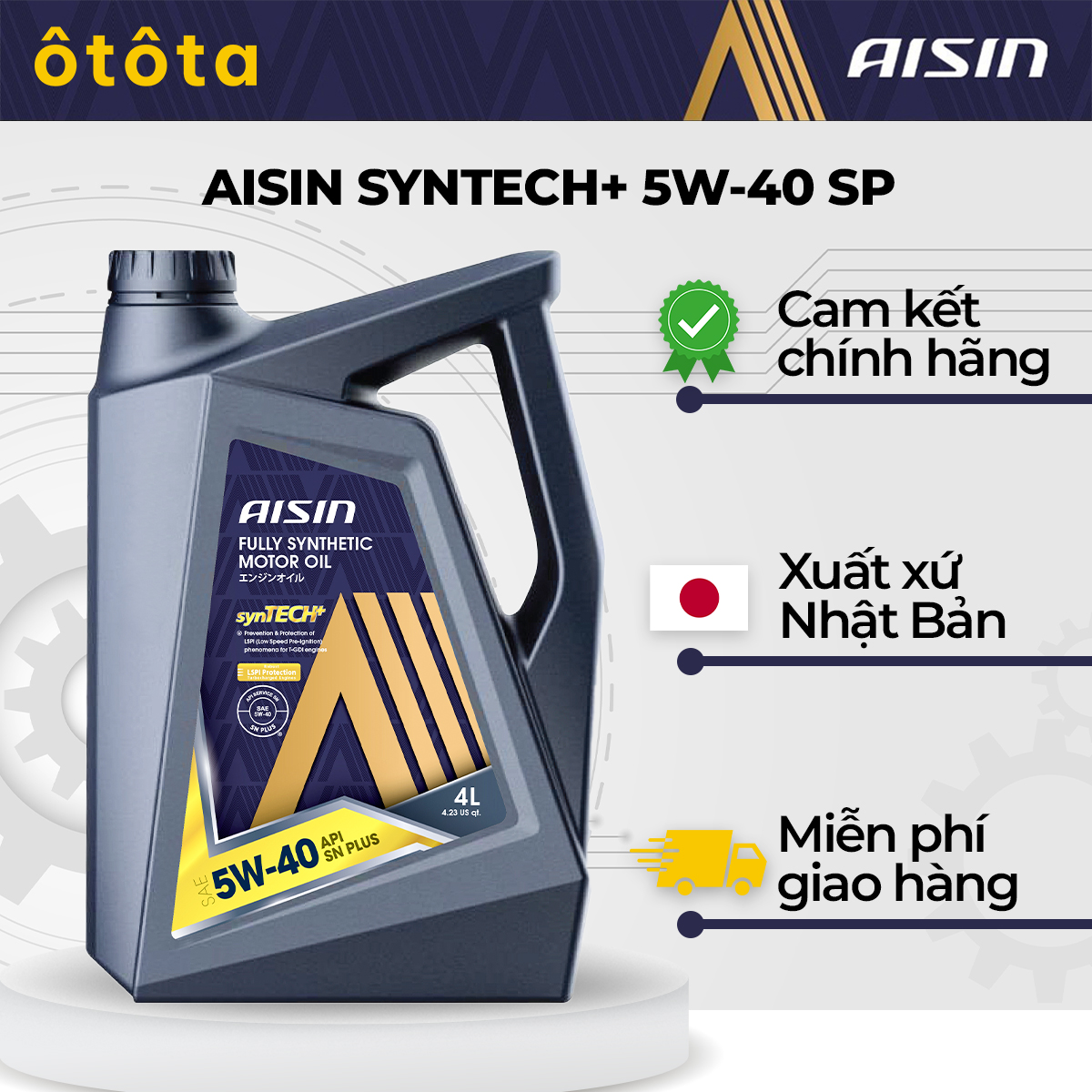 Dầu nhớt động cơ AISIN SYNTECH+ 5W-40 SP 4 Lít