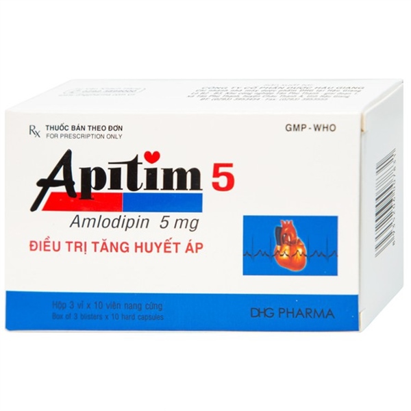 Thuốc Apitim 5 điều trị tăng huyết áp (Amlodipin 5mg) (H* 3vỉ *10viên) - Hậu Giang