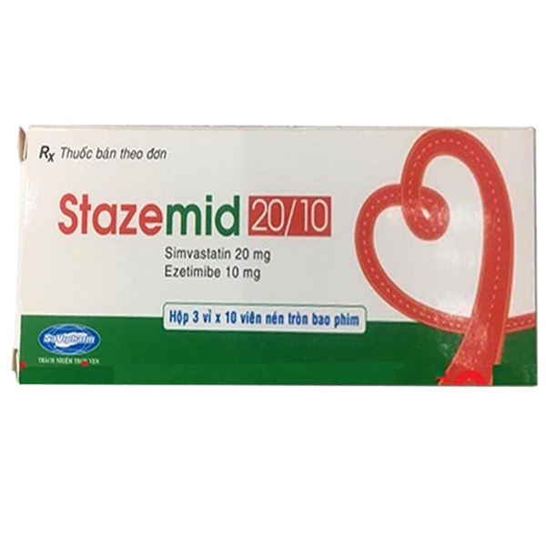 Thuốc Stazemid (Simvastatin 20mg + Ezetimibe 10mg) Savipharm - Điều trị tăng mỡ máu nguyên phát (H*3vỉ*10viên) (Viên)