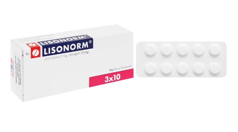 Thuốc Lisonorm (Amlodipine besilate 5mg, Lisinopril dihydrate 10mg) Gedeon Richter Plc/Hungary Điều trị tăng huyết áp vô căn (Hộp 3vỉ*10viên)
