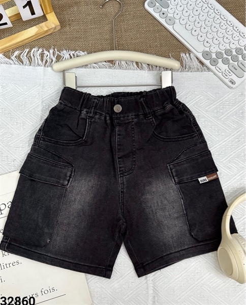 32860-Quần short jean đen 2 túi hộp