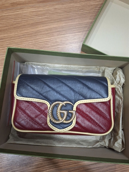 Túi GG Marmont xanh phối đỏ (574969-496334) sz17+