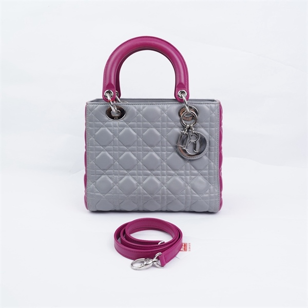 Túi Dior Lady xám pha hồng (16-BO-0144) szM (MV) KG+