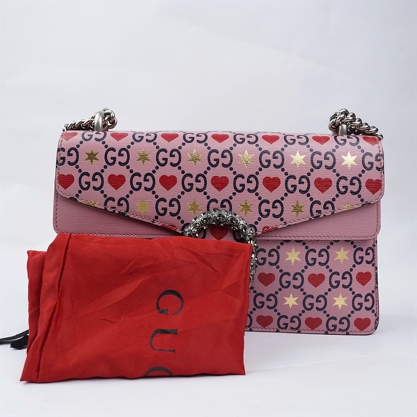Túi GG Dionysus hồng họa tiết trái tim (400249-498879) sz27 (BMC) KG+