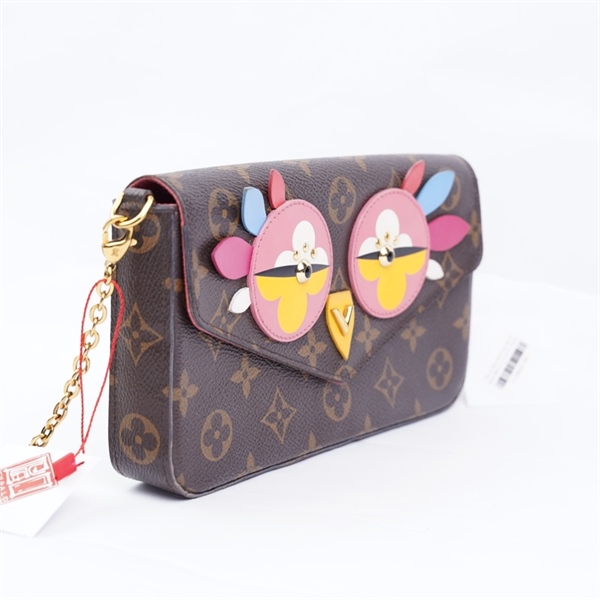 Túi LV đeo chéo hoa nâu in hình kềm 2 ví (TJ0157) (MV) KG+