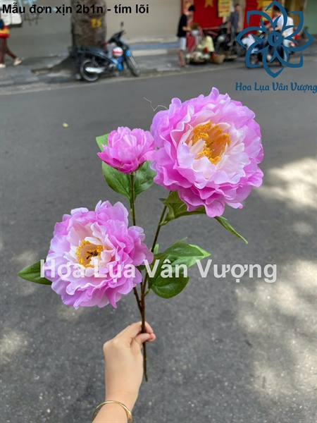 Mẫu đơn xịn 2b1n - tím lõi - Hoa cành dài - Hoa Lụa Vân Vượng