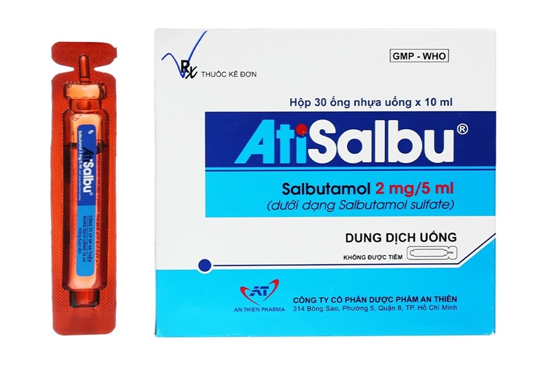 Thuốc Atisalbu (Salbutamol 2mg/5ml (Hộp 30 ống nhựa uống x 5ml) - CTCPDP An Thiên
