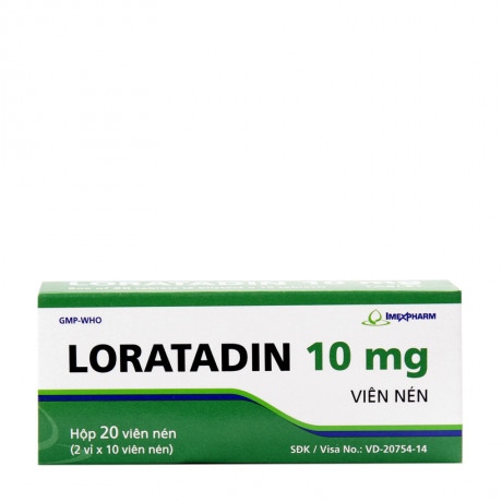 Thuốc Loratadin 10mg - Imexpharm - Điều trị viêm mũi dị ứng, nổi mè đay (Hộp 2 vỉ x 10 viên)