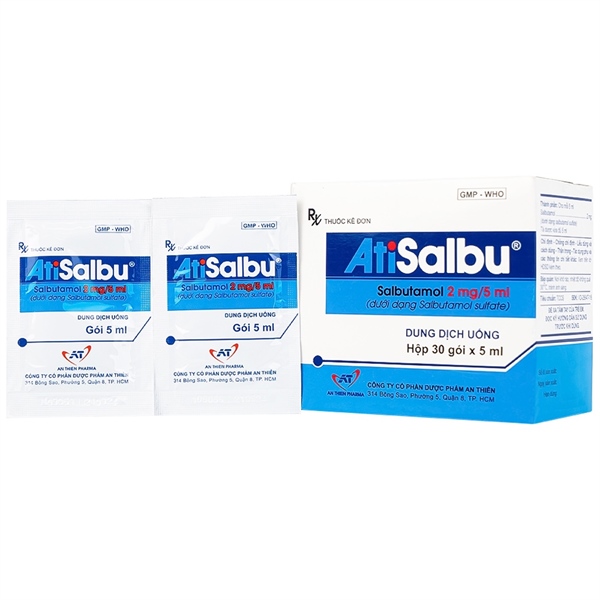Thuốc Atisalbu (Salbutamol 2mg/5ml (Hộp 30gói x 5ml) - CTCPDP An Thiên