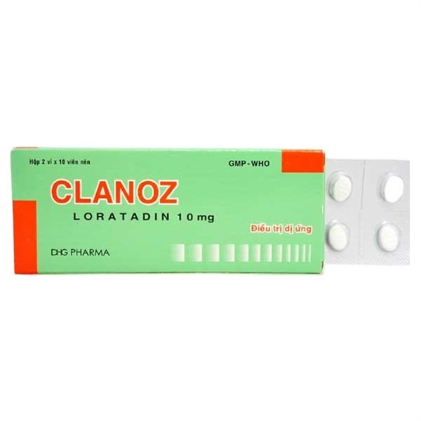 Thuốc Loratadine 10mg (Clanoz) - DHG - Điều trị viêm mũi dị ứng, nổi mè đay (H*2vỉ*10viên)