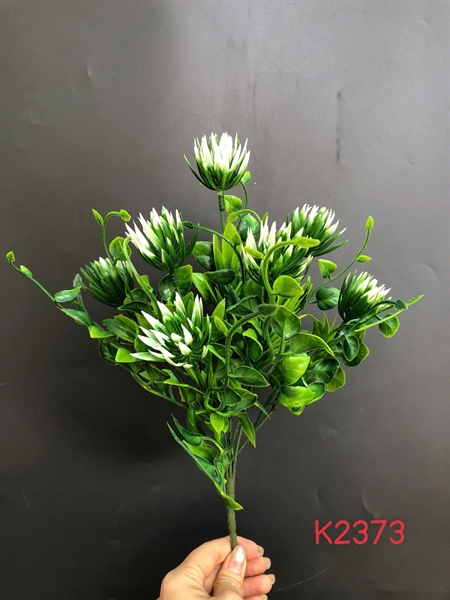 K2373 BỤI CỎ BÔNG CÚC XÙ 7N MÀU TRẮNG XANH