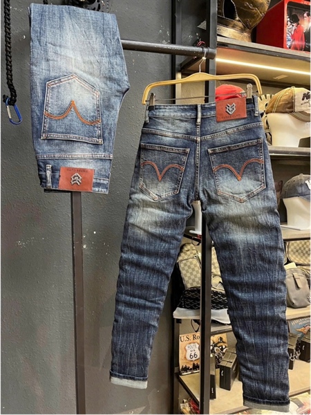 Jean Dài VIPQCCC- JD754 xanh was thêu mạng túi trước sau