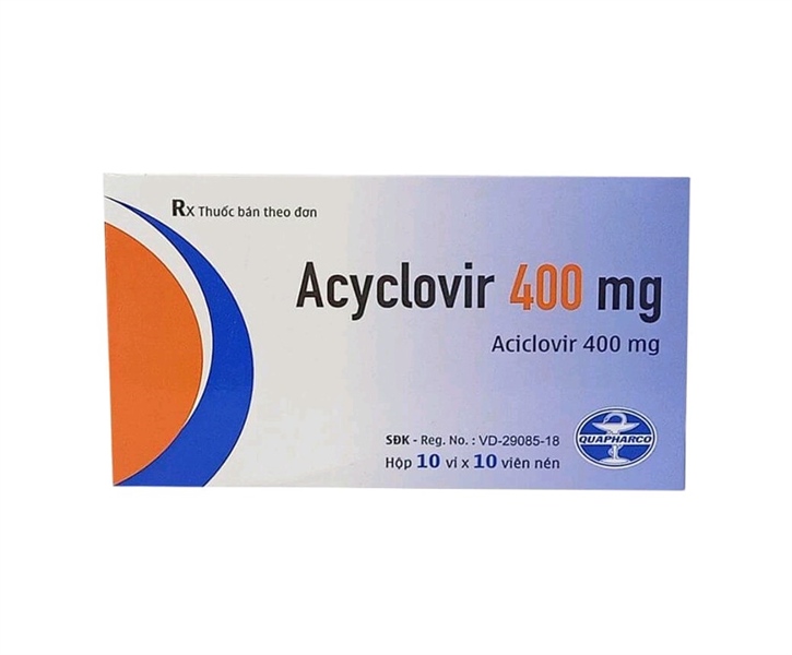 Thuốc Acyclovir 400mg Quảng Bình Điều trị nhiễm Herpes simplex, Herpes zoster, thủy đậu (H*10vỉ*10viên) (Hộp)