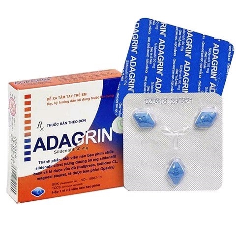 Thuốc Adagrin 50mg điều trị rối loạn cương dương (Hộp 1 vỉ x 3 viên) (Hộp)