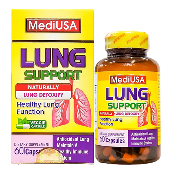Viên nang Lung Support MediUSA Giúp bổ phổi, hỗ trợ chống oxy hóa (Lọ 60 viên)