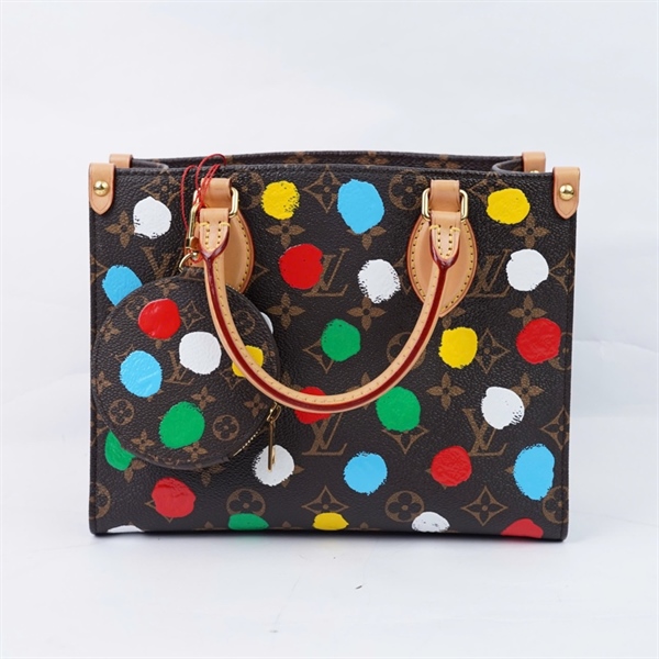 Túi LV Onthego hoa nâu chấm bi kèm ví sz25 (LU)+
