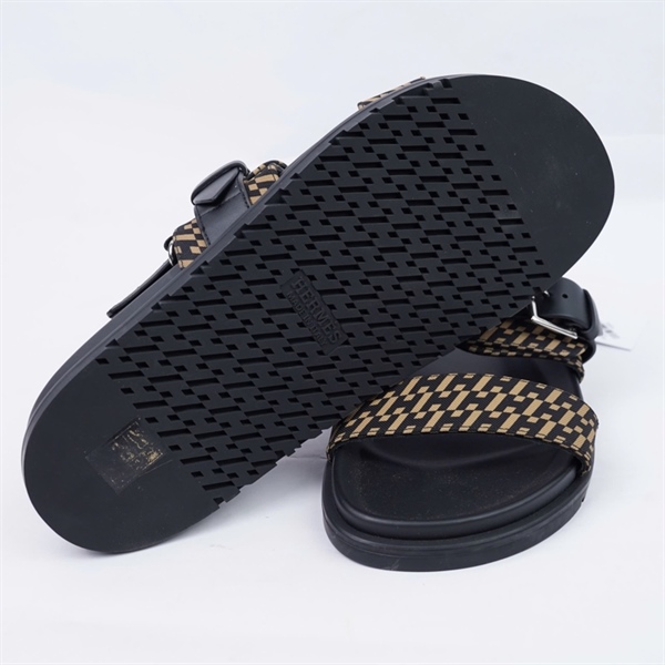 Giày Hermes đen sọc nâu có quai sz41.5 (BQ) KG+