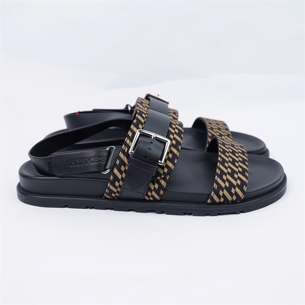 Giày Hermes đen sọc nâu có quai sz41.5 (BQ) KG+