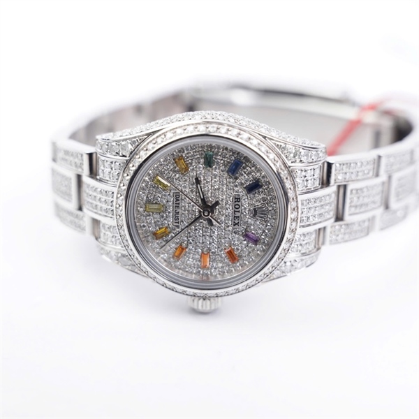 Đồng hồ Rolex bạc full đính kim, kim màu (898885A8) sz28 (HC) KG+