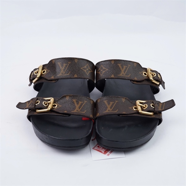 Dép LV đen hoa nâu sz37 (BQ) KG+