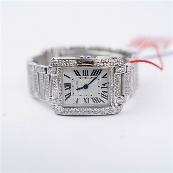 Đồng hồ Cartier bạc đính kim (364020TX) sz24 (HC) KG+