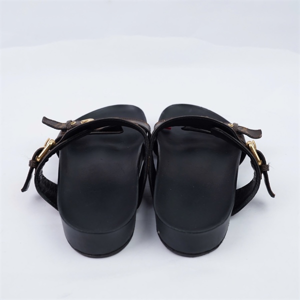 Dép LV đen hoa nâu sz37 (BQ) KG+